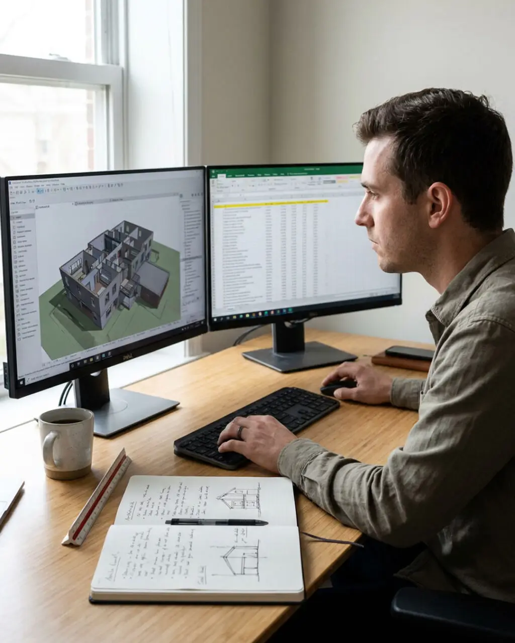 Architekt prüft ein BIM-Modell am Rechner